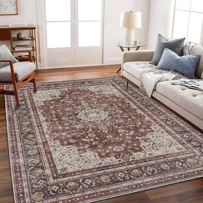 CHAMPLANT Area Rug 6'x9' Washable Vintage Traditional Floor Cover Thin Retro by CHAMPLANT