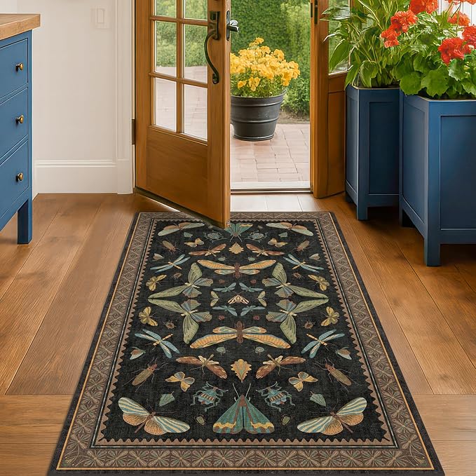 Green and Black Rug for Entryway Indoor- 3x6 Kitchen Floor Mats Non Slip by HazoHaus