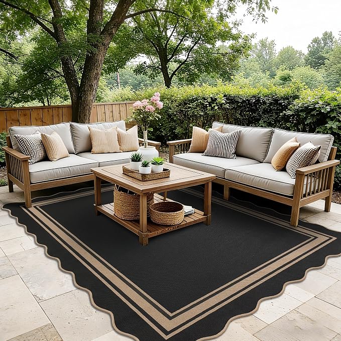 5x7 Scalloped Rug Easy Jute Washable Outdoor Patio Rug - Image 3
