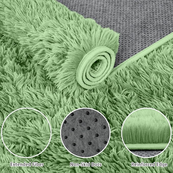 8x10 Area Rug for Living Room:Ultra Soft Fluffy Shag Light Green Rugs, Large - Image 5