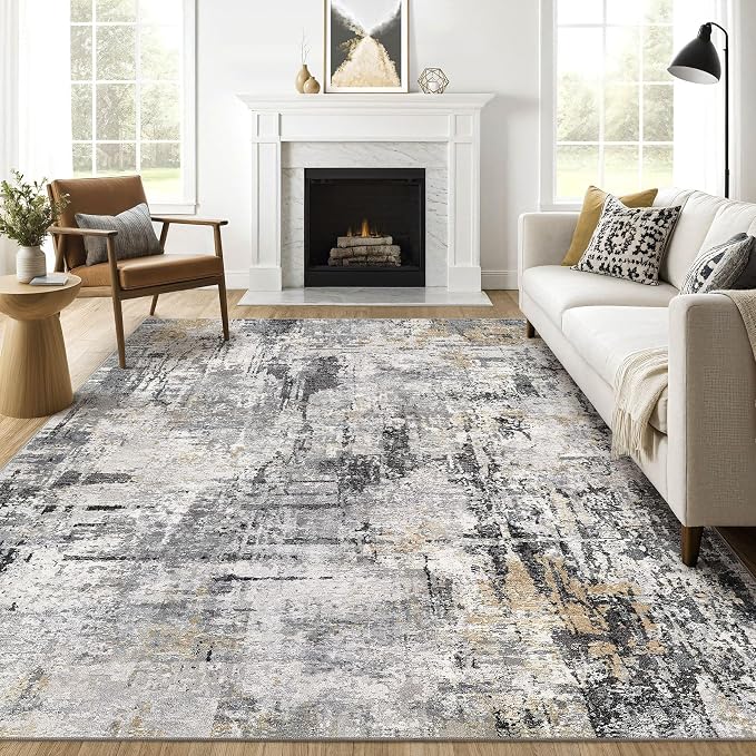 10x12 Area Rug Living Room: Washable Large Abstract Soft Stain Resistant Indoor by LOONGRUG