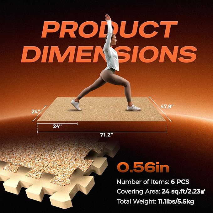 SUPERJARE 0.56'' Thick 6 Pcs 24 Sq Ft Rubber Top Exercise Equipment Mats - Image 7