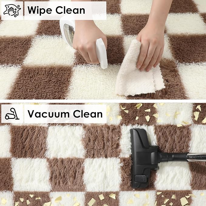 KICMOR Rugs for Living Room 8x10, Large Fluffy Fuzzy Brown and Cream White - Image 4