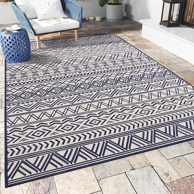 Outdoor Rug Carpet 5x8 ft, Flatweave Textured Outdoor Patio Rug Non Slip Indoor by MontVoo