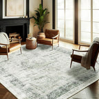 CHAMPLANT Washable Area Rug 10'x14' Floral Green Boho Design Non-Shedding Easy by CHAMPLANT