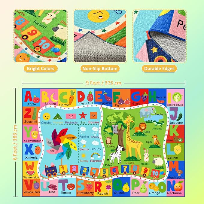 Maxsoft Kids Rug for Playroom, Educational 6x9 Play Mat for Classroom, Washable - Image 2