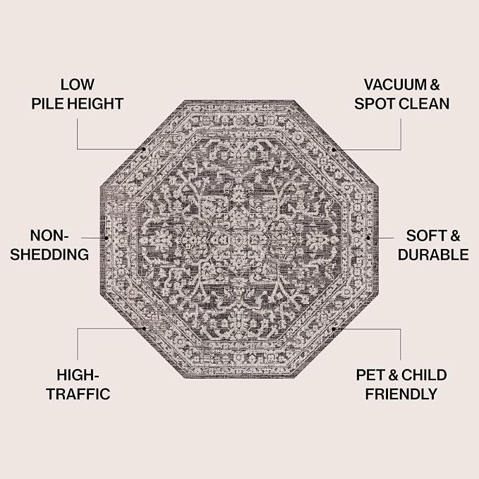 JONATHAN Y Boho Medallion Indoor Outdoor Octagon Area Rug 8 Ft Black/Gray - Image 2