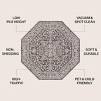 JONATHAN Y Boho Medallion Indoor Outdoor Octagon Area Rug 8 Ft Black/Gray - Image 2