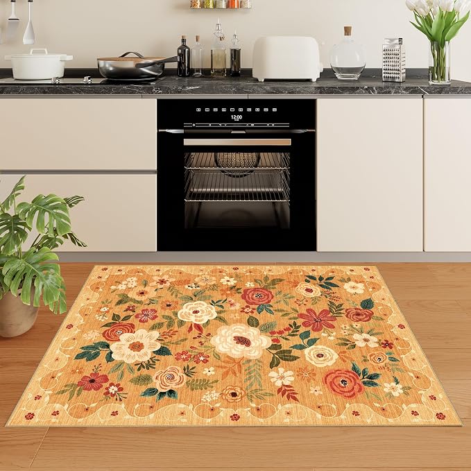 DUKINO 4x6 Area Rug, Lightweight Non Slip Washable Floral Rug, Indoor Low Pile - Image 9