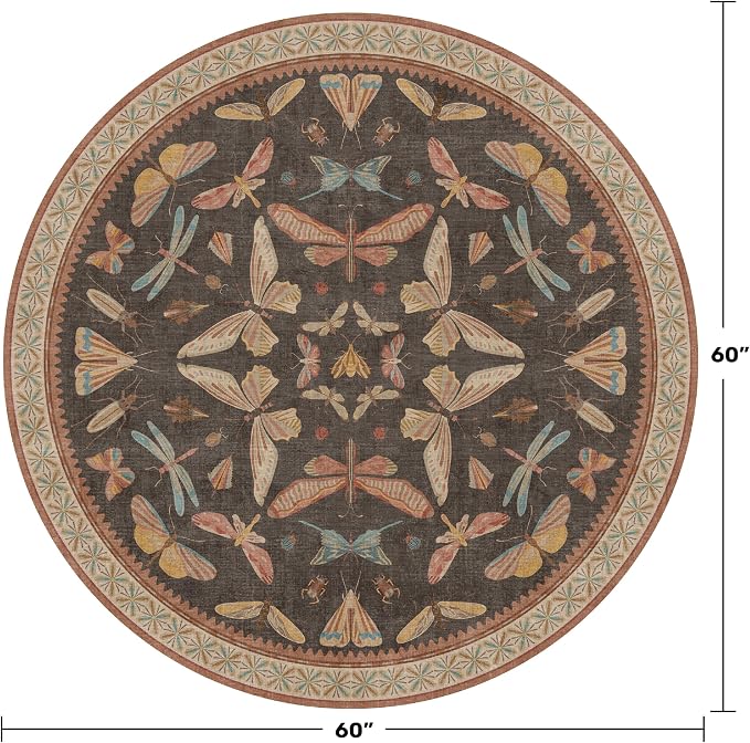 Boho Brown Round Rug 5ft, Soft Washable Throw Carpet - Image 2
