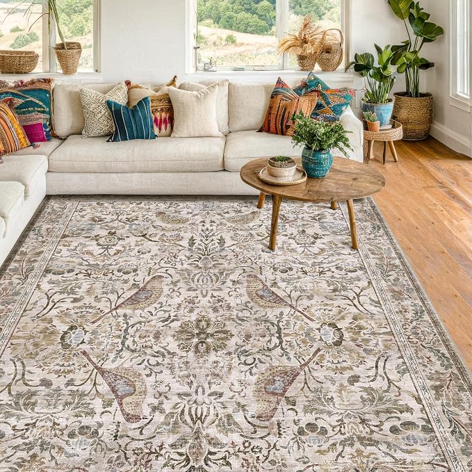 Moss 5x7 Living Room Area Rug, Vintage Washable Rug - Image 8