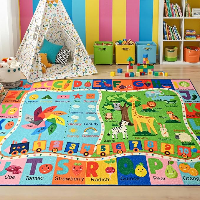 Maxsoft Kids Rug for Playroom, Educational 6x9 Play Mat for Classroom, Washable - Image 5