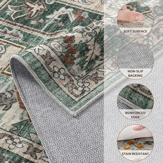 8x10 Area Rugs Living Room: Washable Vintage Rug Large Non-Slip Stain Resistant - Image 3