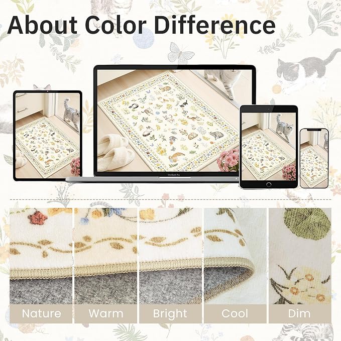 Soalmost Cat 5x7 Area Rugs for Living Room, Machine Washable Animal Floral - Image 8