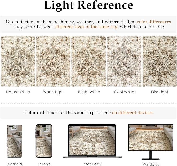 2x3 Washable Neutral Area Rug Brown Vintage Entryway Kitchen Carpet Non-Slip - Image 9