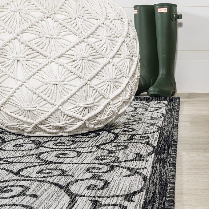 JONATHAN Y Vintage Filigree Indoor Outdoor Runner Rug 2X8 Light Gray/Black - Image 6