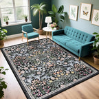 Area Rug Living Room Rugs: Floral 5x7 Washable Rug Vintage Soft Boho Non-Slip by PLHXFRSoftAreaRugs