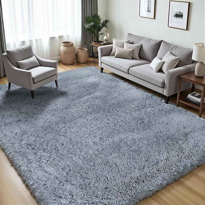 Area Rug for Living Room Bedroom: 6x9 Grey Soft Fluffy Shag Upgrade Non-Slip - Image 3