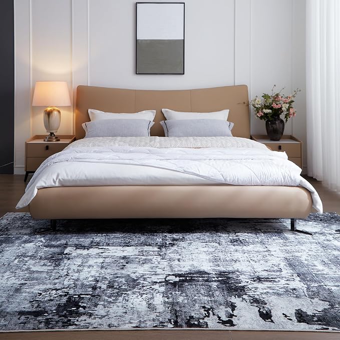 Rugcomf Area Rug 5x7 Washable Rug Boho Soft Abstract Pattern Non-Slip Faux Wool - Image 3