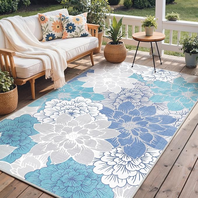 GENIMO Indoor Outdoor Area Rug 9'x12', Machine Washable Rugs by GENIMO