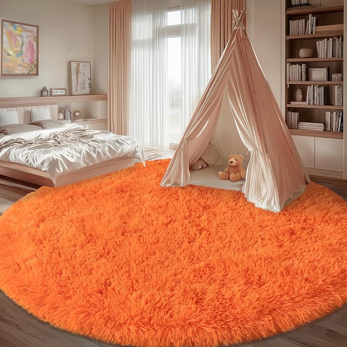 Round Orange Rug for Bedroom, 7 ft Circle Area Rugs for Living Room, Soft Large - Image 4