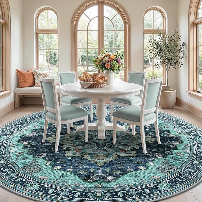 RELEANY Area Rugs Round 10ft Washable Non-Slip, Floral Vintage Distress - Image 3