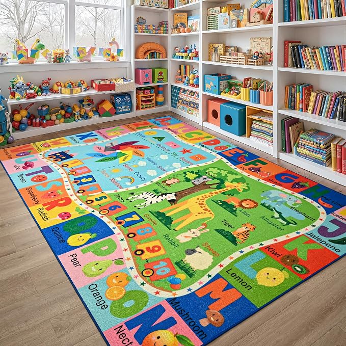Maxsoft Kids Rug for Playroom, Educational 6x9 Play Mat for Classroom, Washable - Image 3