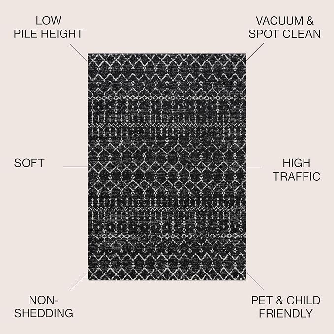 JONATHAN Y Boho Vintage Diamond Black/Ivory Square Area Rug 7X7 ft, Moroccan - Image 2