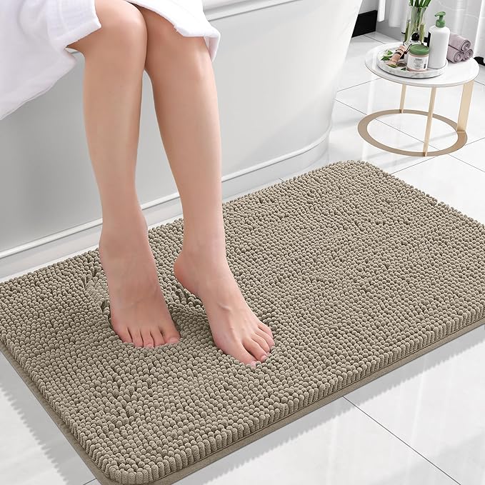 OLANLY Small Bathroom Rugs 24x16, Extra Soft Absorbent Chenille Bath Rugs by OLANLY