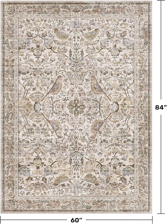 Moss 5x7 Living Room Area Rug, Vintage Washable Rug - Image 2