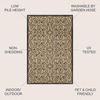 JONATHAN Y Vintage Filigree Indoor Outdoor Area Rug 8X10 Black/Khaki, Madrid - Image 2