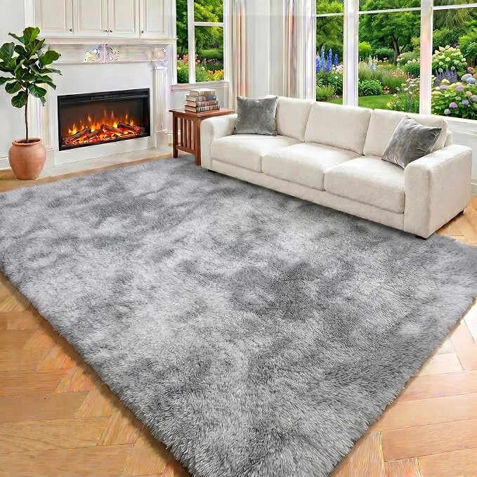 ONASAR 8x10 Area Rugs for Living Room, Tie-Dyed Light Grey Large Fluffy Shag - Image 8