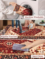 SERISSA Boho Washable Runner Rug, 2x5 Rug Runner Non-Slip Vintage Red Black - Image 2
