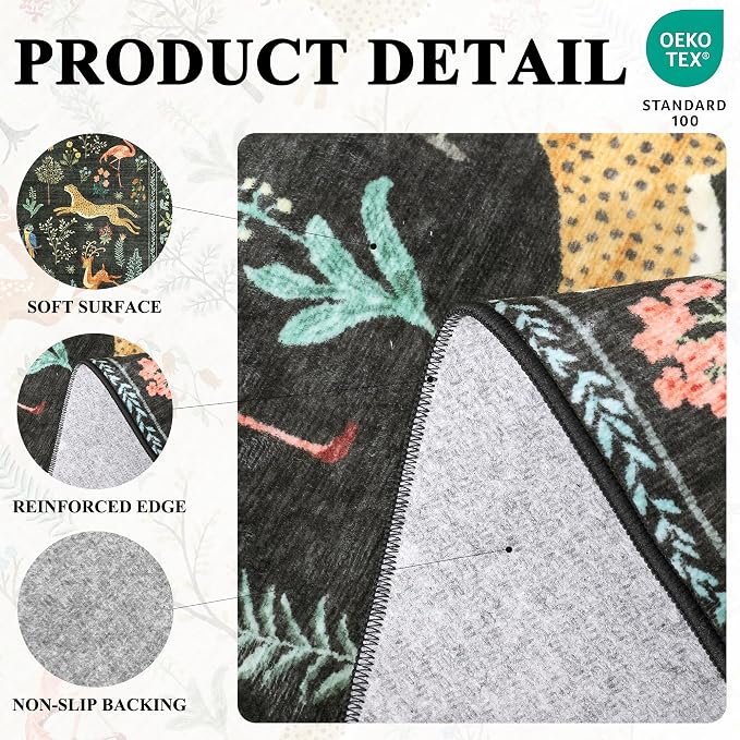 DUKINO 3x8 Washable Runner Rug, Low Pile Animal Print Non Slip Long Runner Rug - Image 4