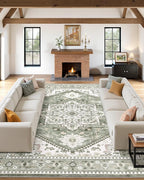 10x14 Vintage Area Rug: Washable Neutral Soft Non Slip Thin Large Floor Carpet by MICGEEK