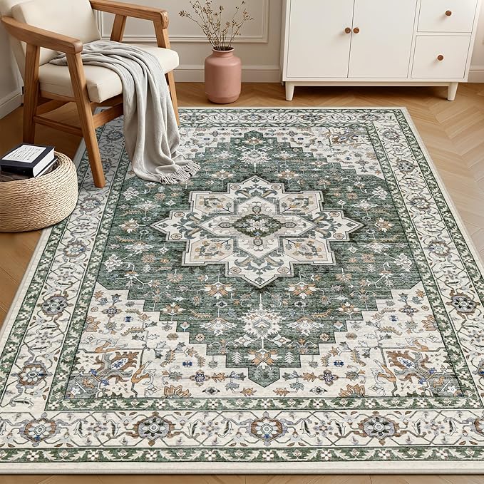 6x9 Area Rugs Living Room Rug: Washable Vintage Boho Medallion Rug No Slip - Image 3