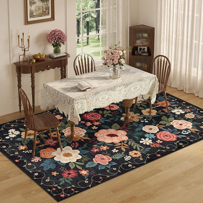 DUKINO 5x8 Area Rug for Living Room, Washable Lightweight Non Slip Floral - Image 5