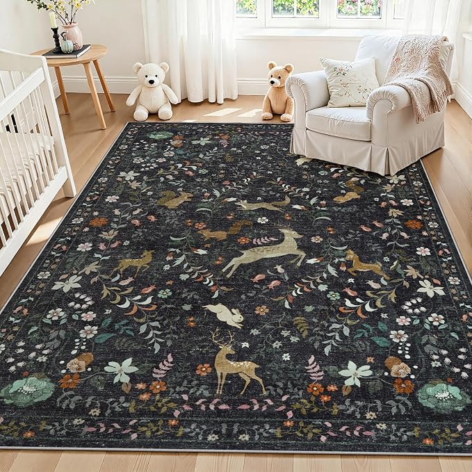 5x7 Area Rugs Washable Rug: Boho Living Room Rug Soft Non-Slip Low Pile Carpet by Yidanamy