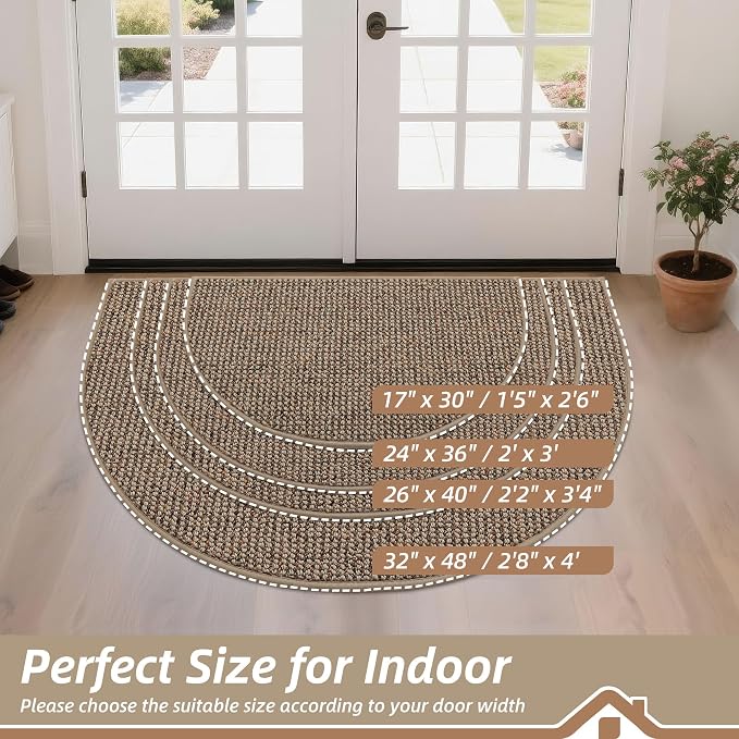 BEQHAUSE Dirt Trapper Door Mat 17" x 30" Half Circle Non Slip Washable Doormats - Image 2