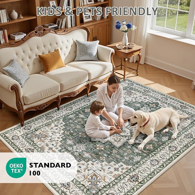 6x9 Area Rugs Living Room Rug: Washable Vintage Boho Medallion Rug No Slip - Image 9