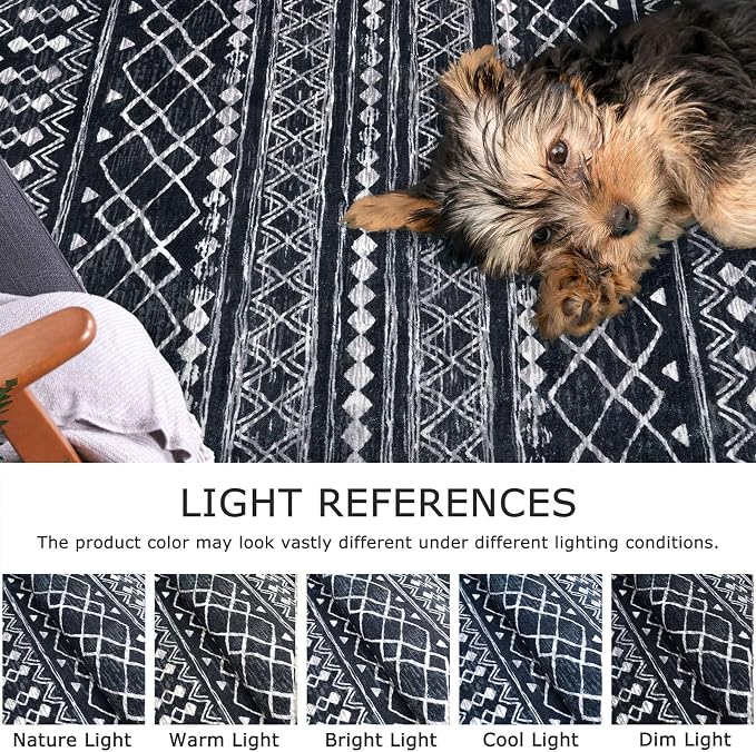 KUTA Bedroom Boho Rug 4x6 Black, Moroccan Washable Area Rugs Non Slip, Ultra - Image 4