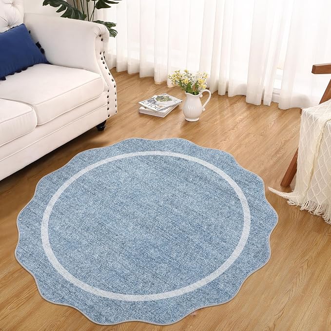GarveeHome Scalloped Round Area Rugs, Washable Small Round Rug 3ft Non-Slip - Image 2