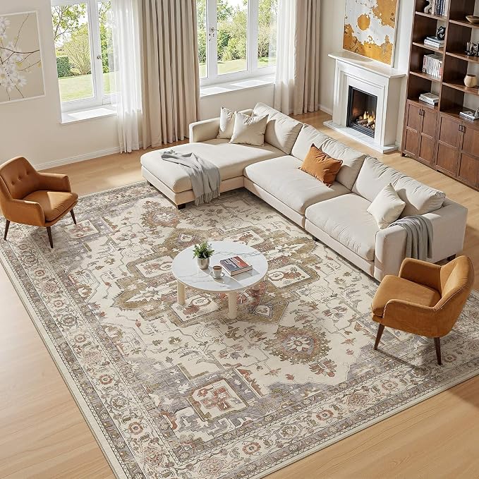 9x12 Washable Area Rugs for Living Room, Large Rug Non Slip Backing Vintage - Image 4