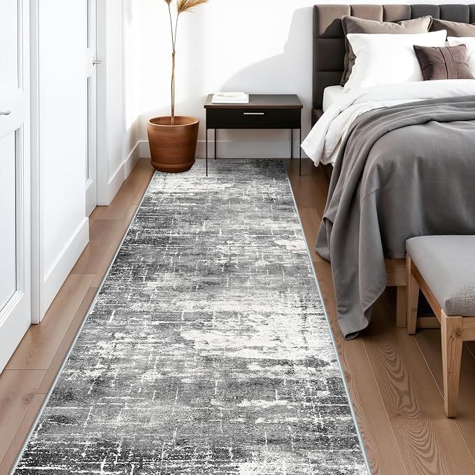Washable 12ft Kitchen Area Rug: Abstract Entryway Rug Runner Soft Bedroom - Image 2