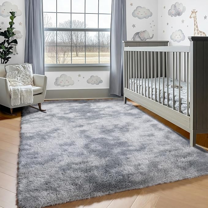 ONASAR 8x10 Area Rugs for Living Room, Tie-Dyed Light Grey Large Fluffy Shag - Image 7