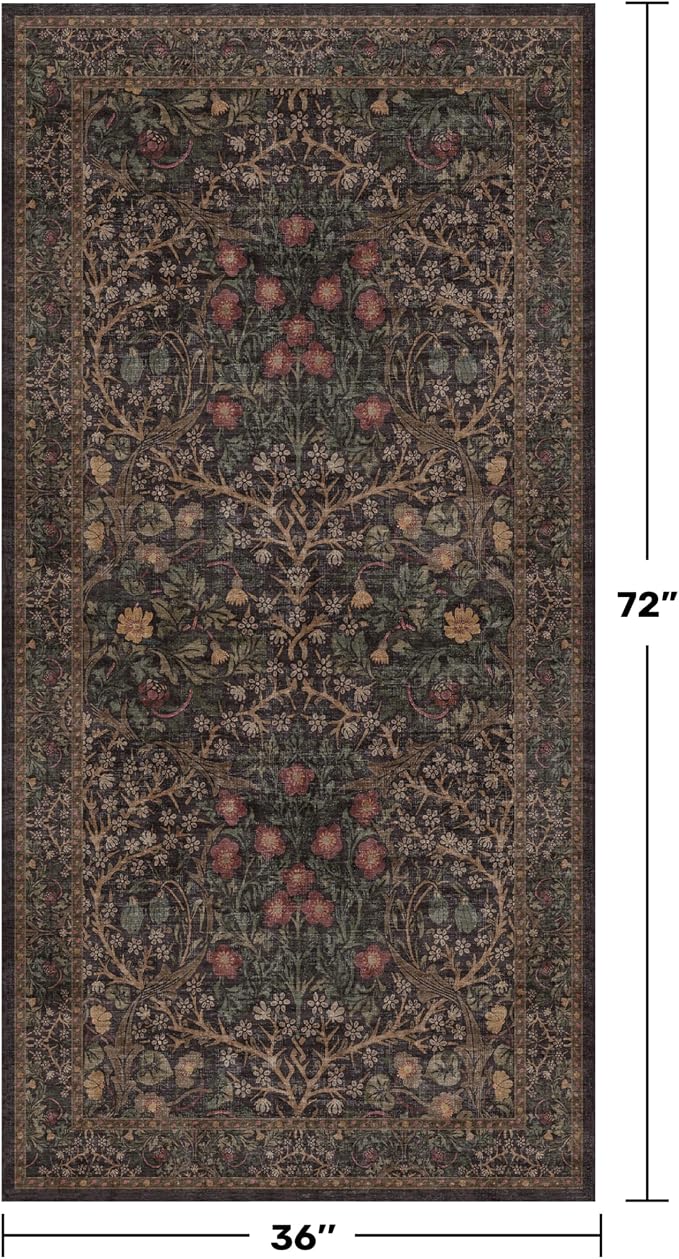 Washable 3x6 Area Rug for Entryway, Dark Brown Boho Large Kitchen Rug, Home - Image 2