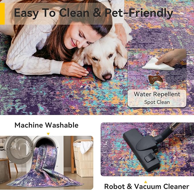 RELEANY Washable Area Rugs 9'x12' Non-Slip Modern Abstract Soft - Image 5