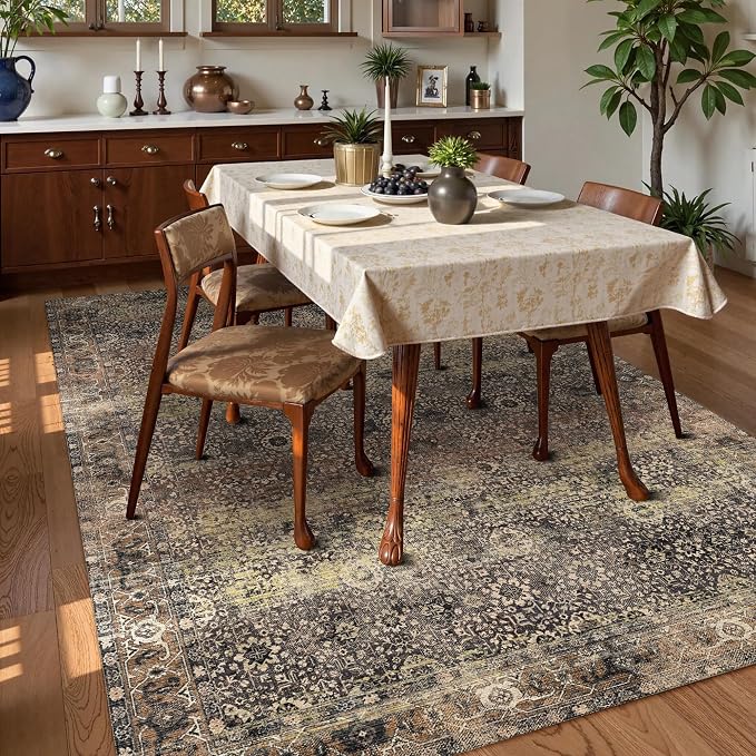 Washable Area Rug 6' x 9' Vintage Traditional Persian Mat - Image 3