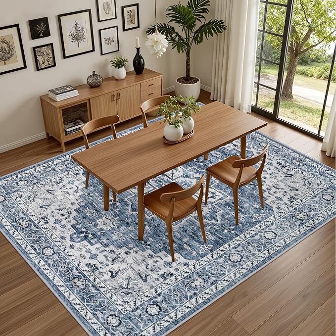 5x7 Area Rugs Living Room Rug: Washable Vintage Boho Medallion Rug No Slip - Image 5