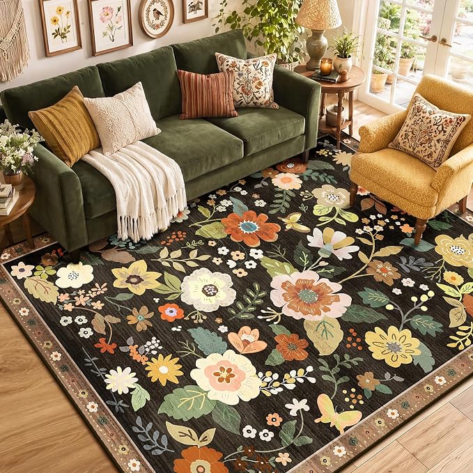 RELEANY Floral 9x12 Area Rugs Washable Print Boho Cute Carpet Non Slip Flower - Image 9